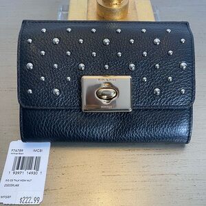 Coach Black Leather Wallet with Silver Accents